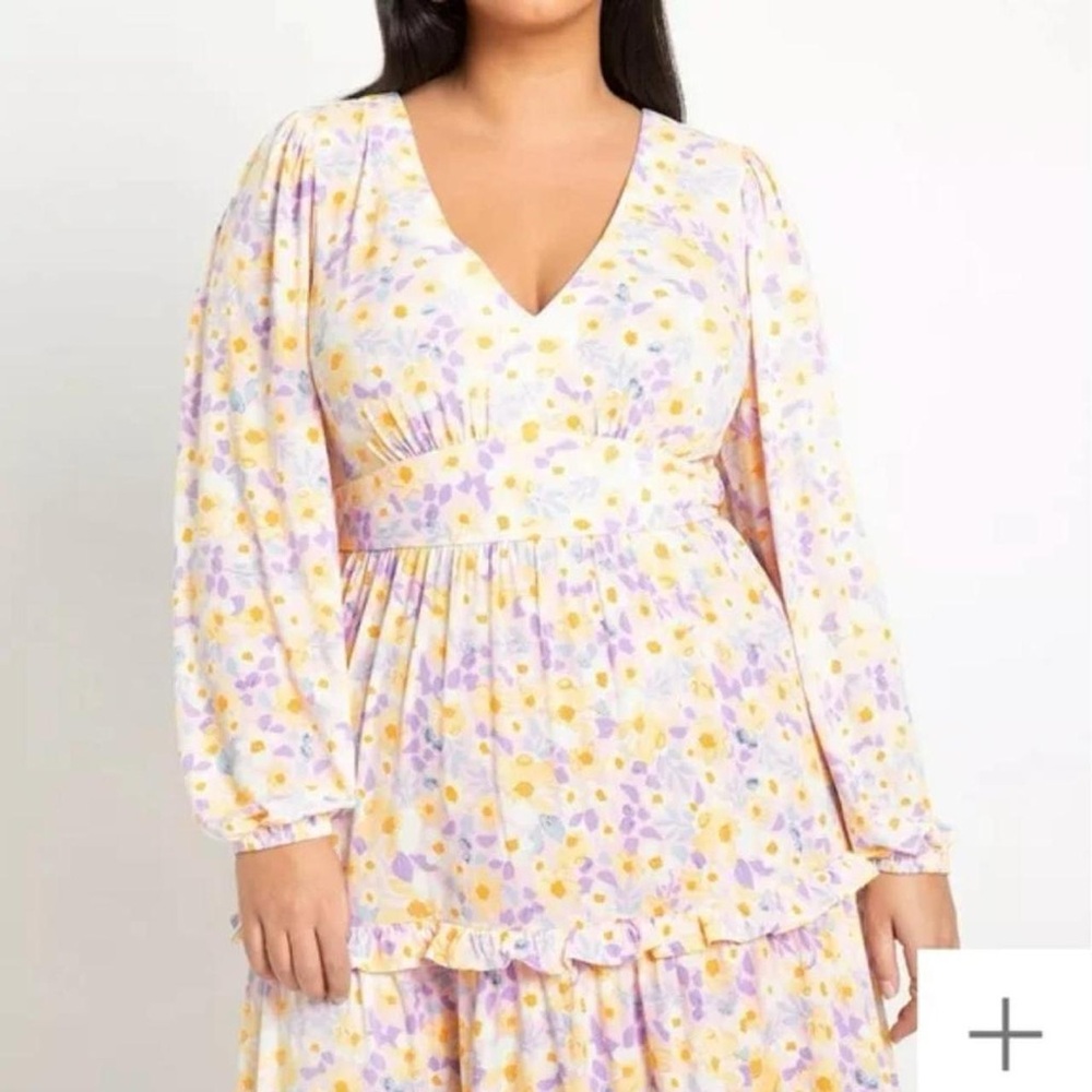 Eloquii Pastel Floral Tiered Long Sleeve Maxi Dress NWT - Picture 2 of 10